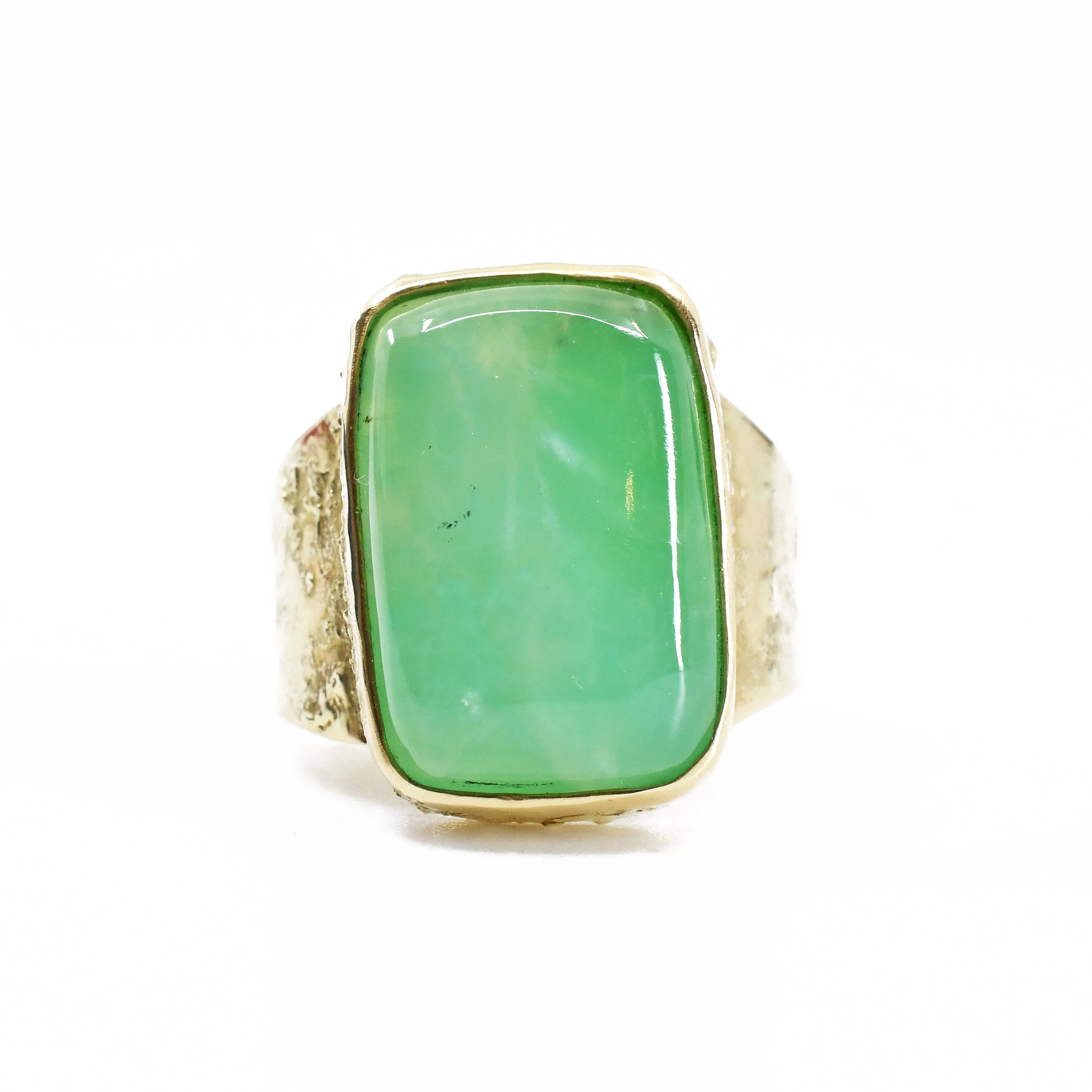 Chrysoprase Cabochon 14k Handcrafted Gemstone Ring