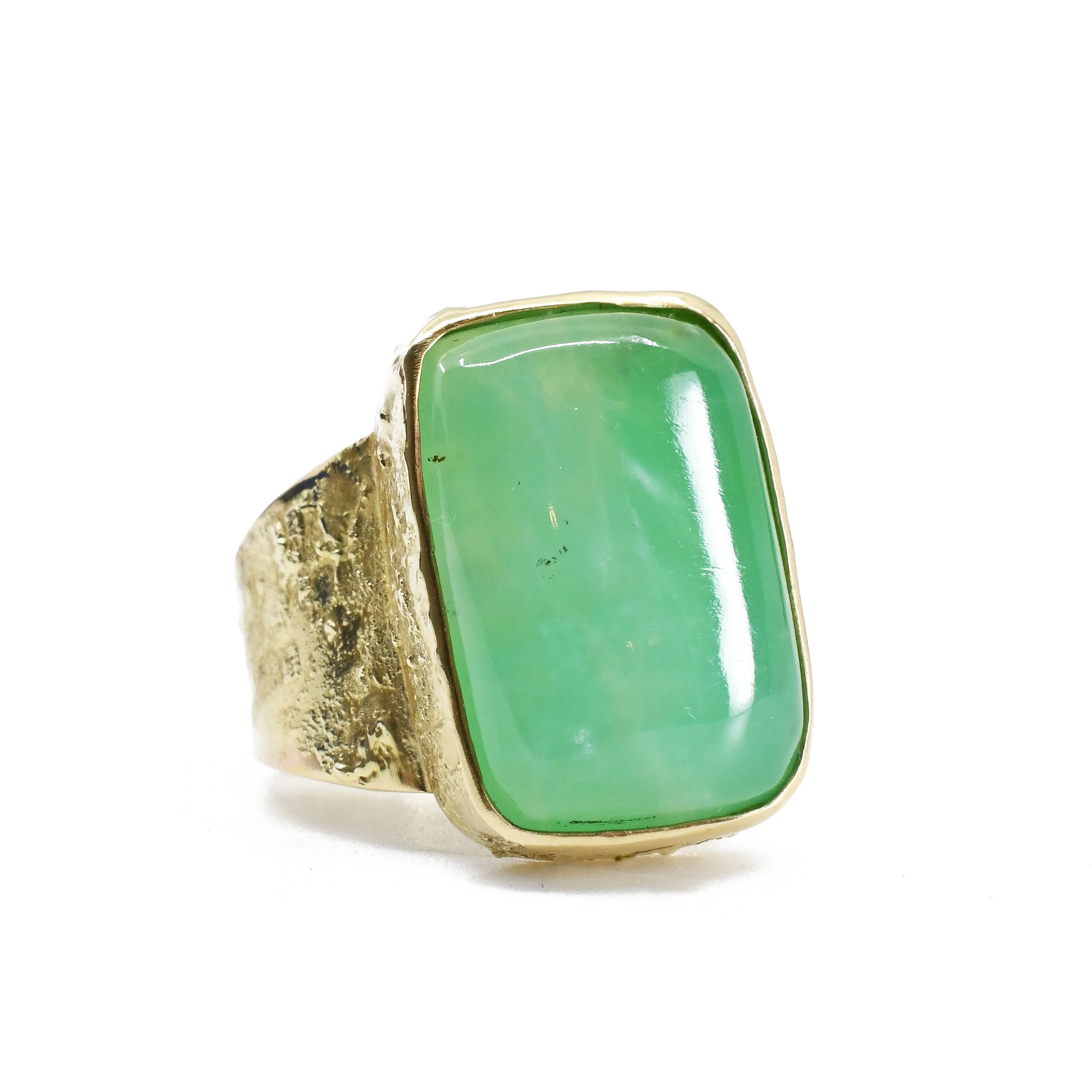 Chrysoprase Cabochon 14k Handcrafted Gemstone Ring