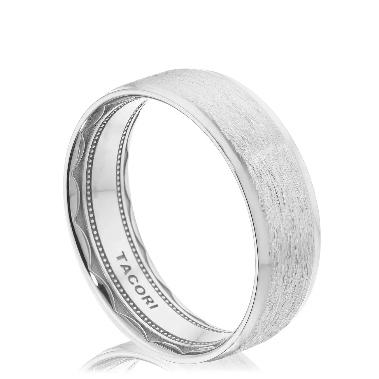 Classic 18K White Gold Bevel Edge in Brushed Finish Wedding Band Ring
