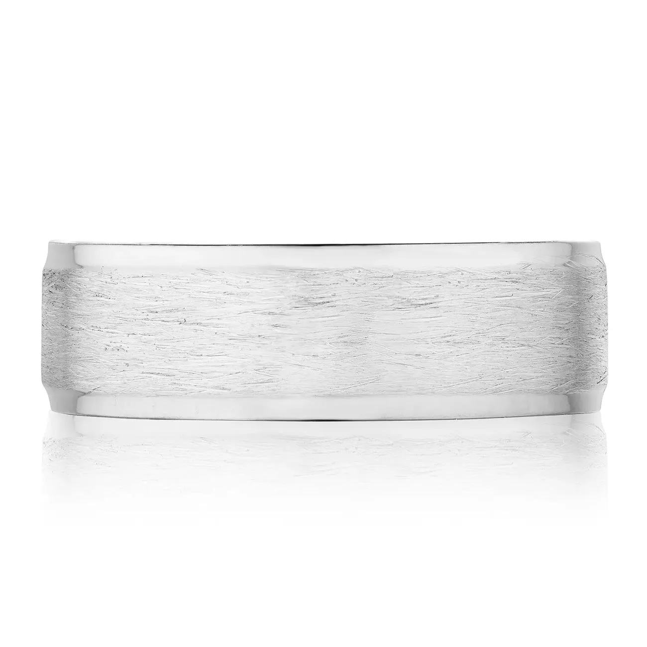 Classic 18K White Gold Bevel Edge in Brushed Finish Wedding Band Ring