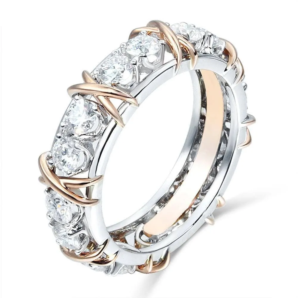 Classic Two Tone 14K Rose and White Gold Diamond Eternity Wedding Band