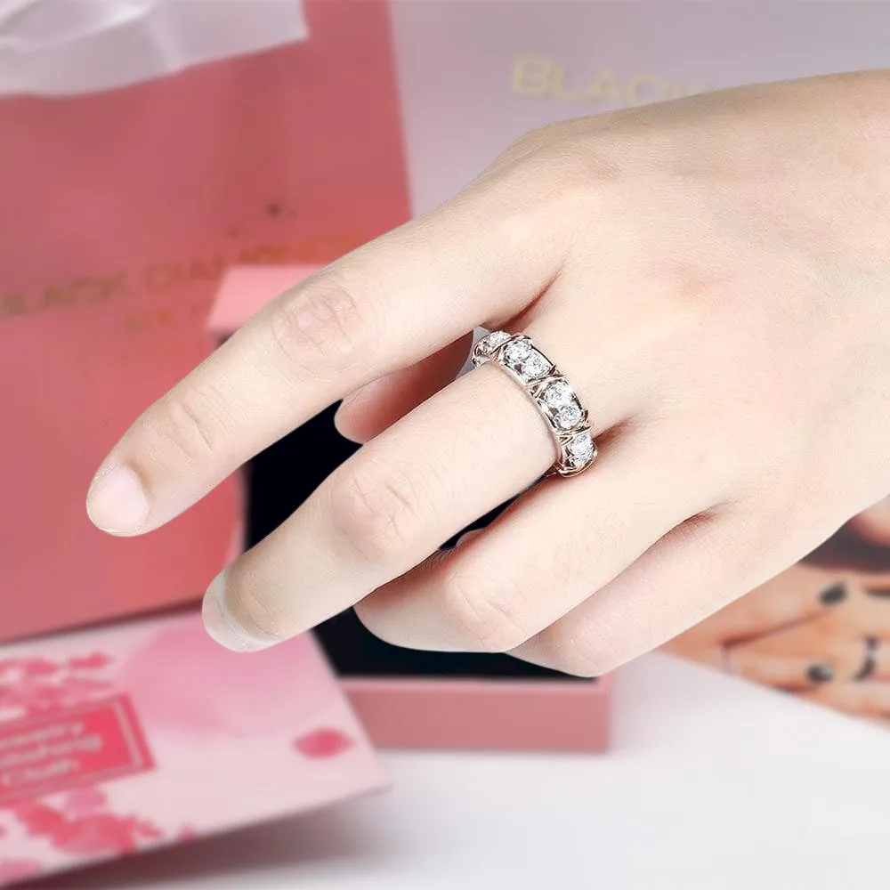 Classic Two Tone 14K Rose and White Gold Diamond Eternity Wedding Band