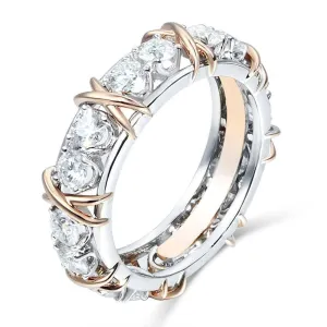 Classic Two Tone 14K Rose and White Gold Diamond Eternity Wedding Band