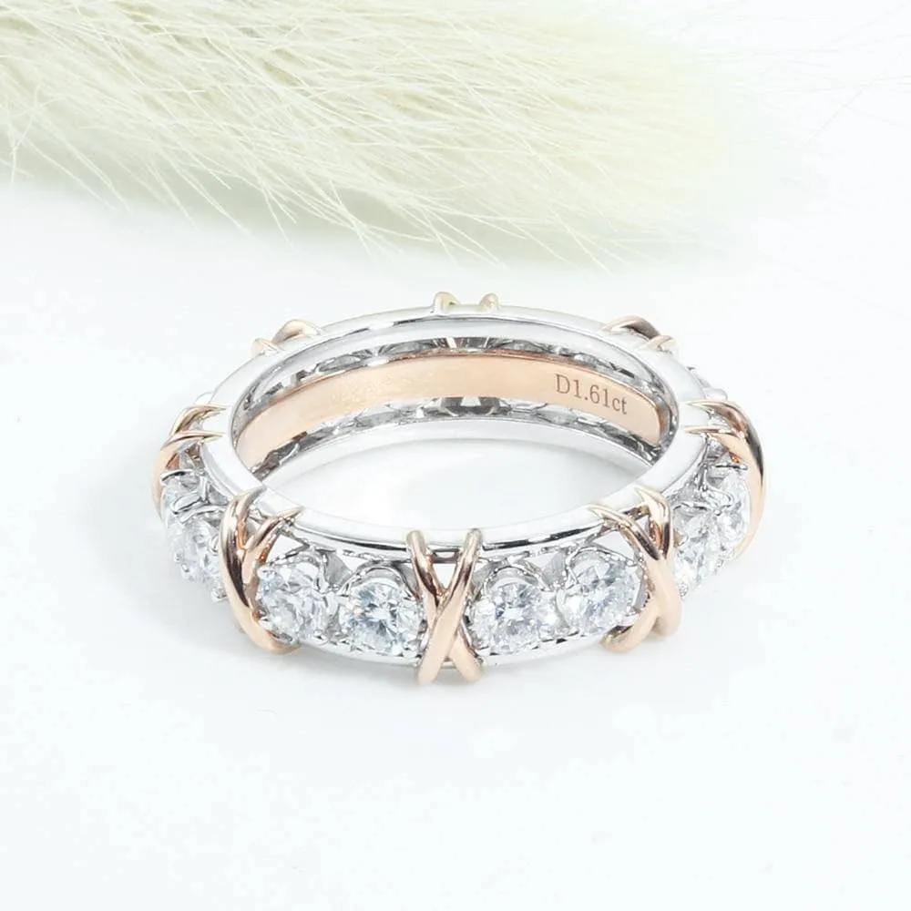Classic Two Tone 14K Rose and White Gold Diamond Eternity Wedding Band