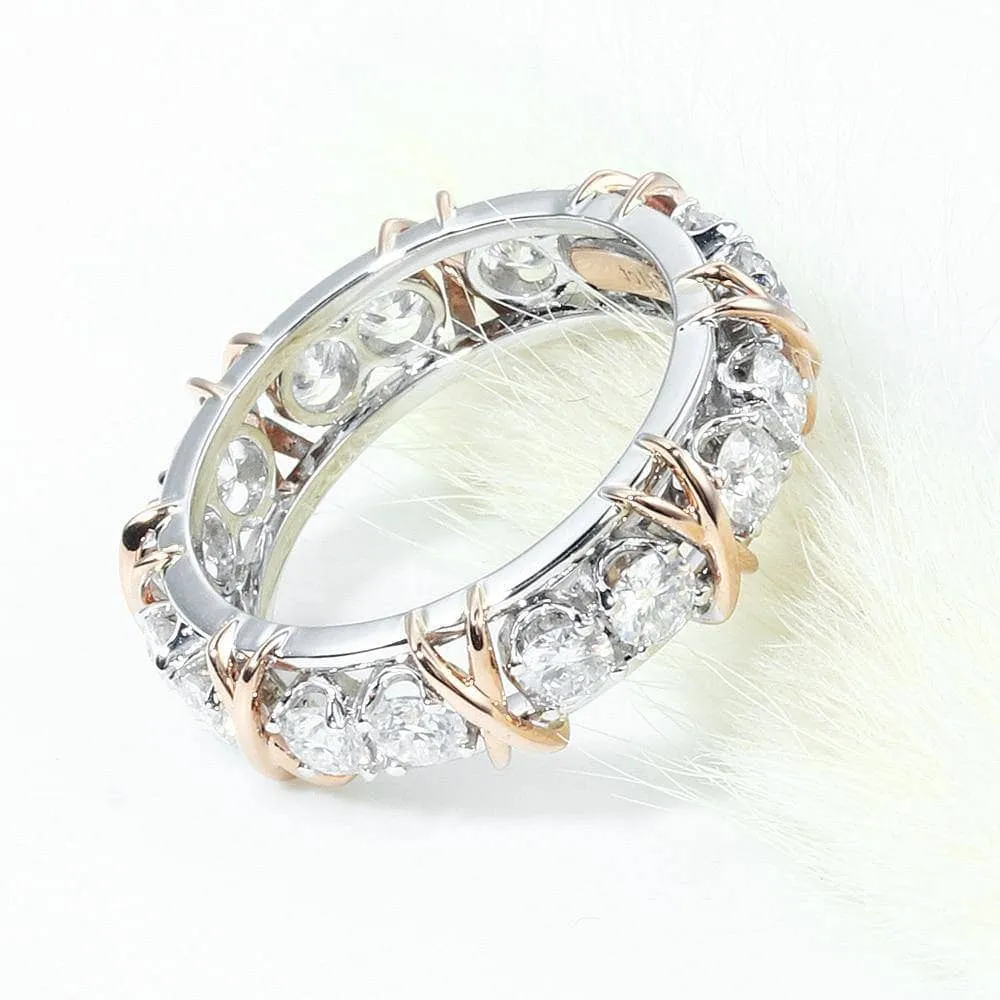 Classic Two Tone 14K Rose and White Gold Diamond Eternity Wedding Band