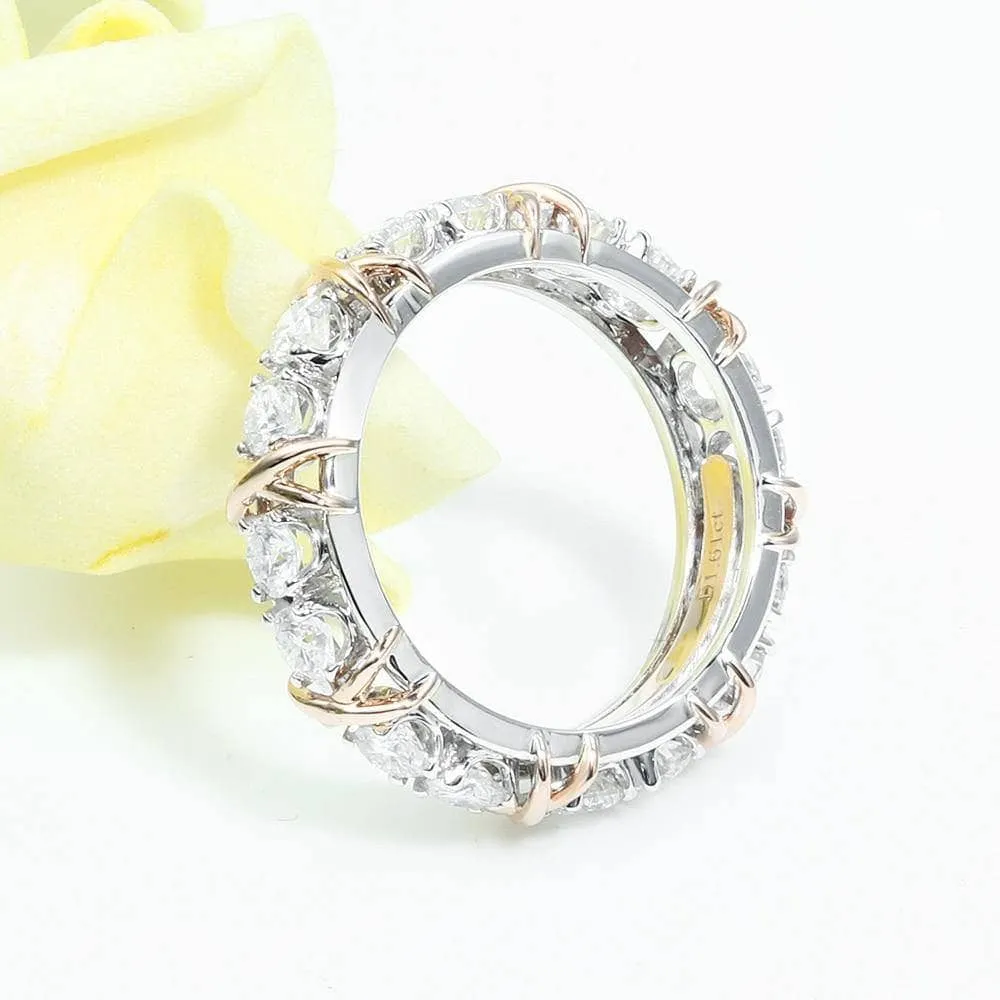 Classic Two Tone 14K Rose and White Gold Diamond Eternity Wedding Band