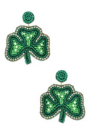 Clover Beaded Saint Patricks Day Earrings