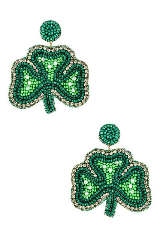 Clover Beaded Saint Patricks Day Earrings
