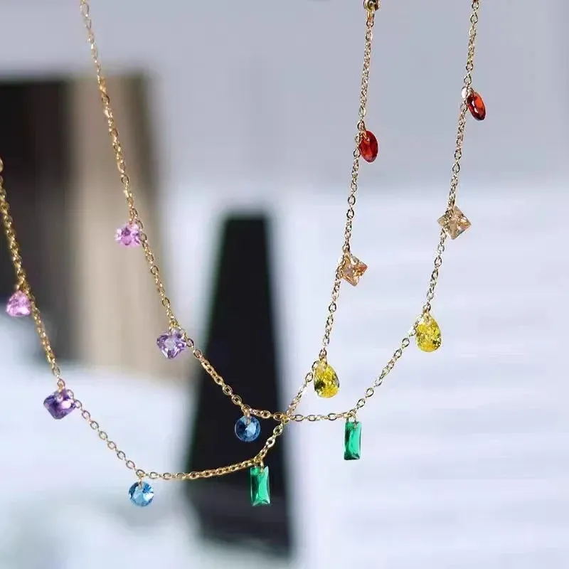 colored cubic zircon bracelet necklace jewelry set for women's fashion wedding jewelry