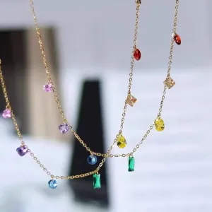 colored cubic zircon bracelet necklace jewelry set for women's fashion wedding jewelry