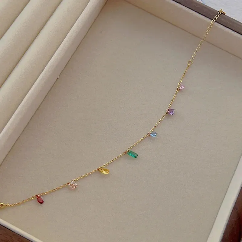 colored cubic zircon bracelet necklace jewelry set for women's fashion wedding jewelry