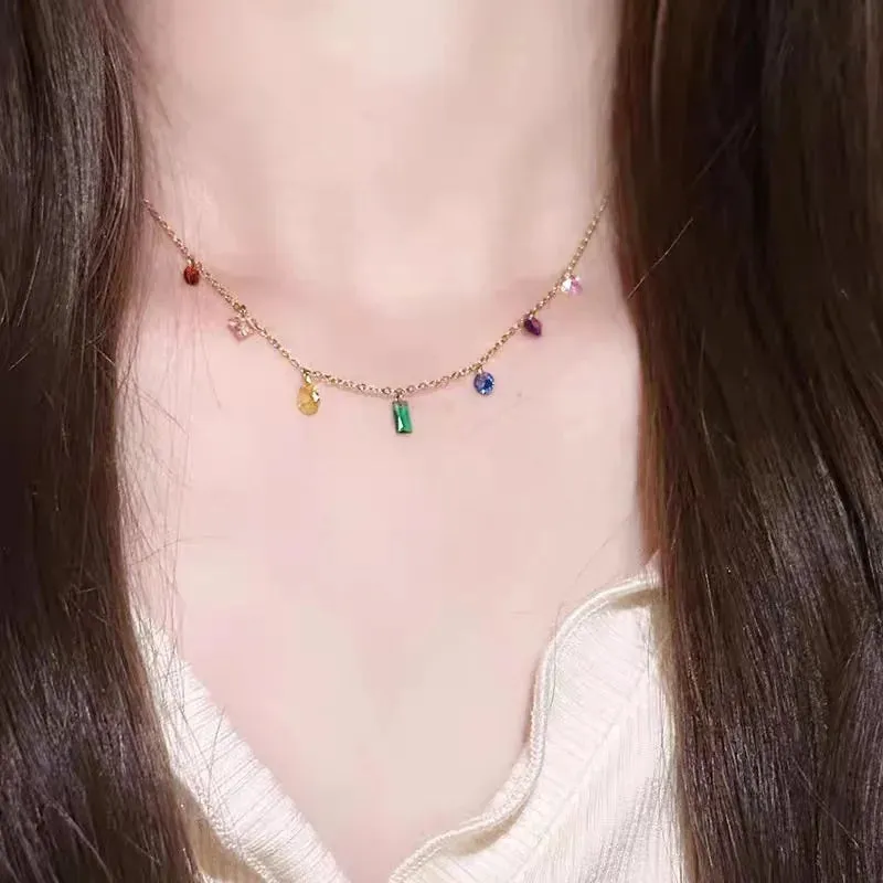 colored cubic zircon bracelet necklace jewelry set for women's fashion wedding jewelry