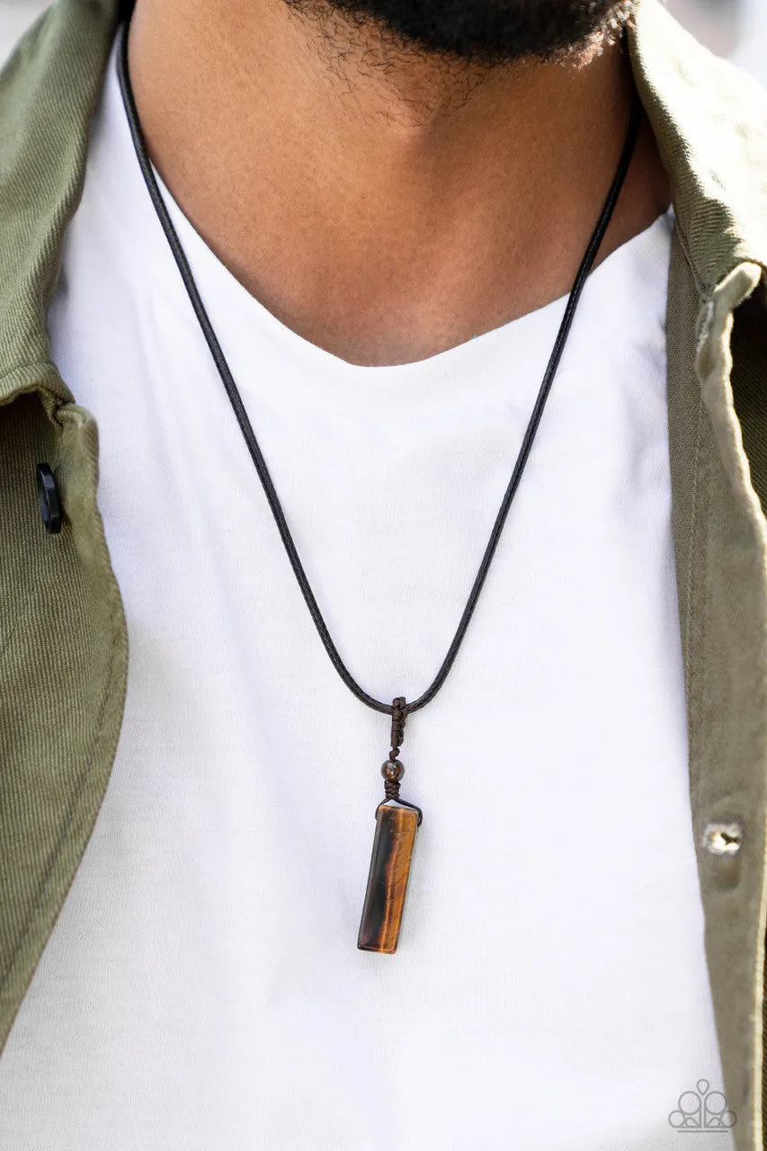 Comes Back ZEN-fold - Brown - Tiger's Eye Urban Cord Men's Paparazzi Necklace - 2022 GLOW Convention Exclusive