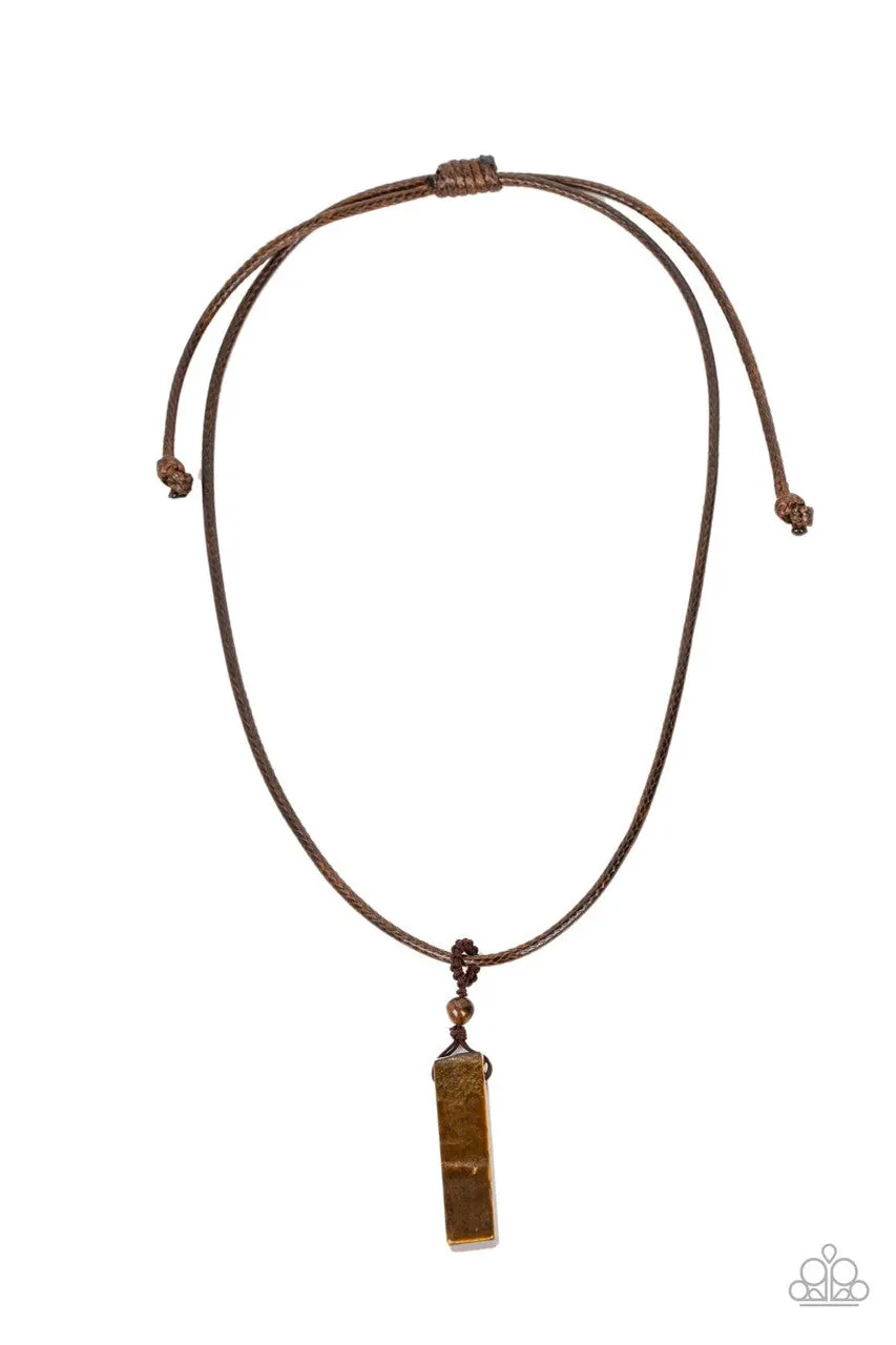 Comes Back ZEN-fold - Brown - Tiger's Eye Urban Cord Men's Paparazzi Necklace - 2022 GLOW Convention Exclusive
