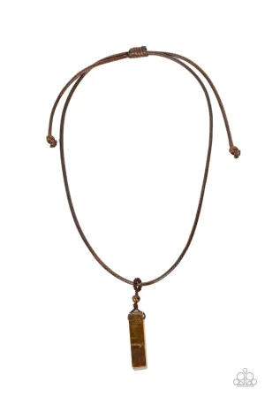 Comes Back ZEN-fold - Brown - Tiger's Eye Urban Cord Men's Paparazzi Necklace - 2022 GLOW Convention Exclusive