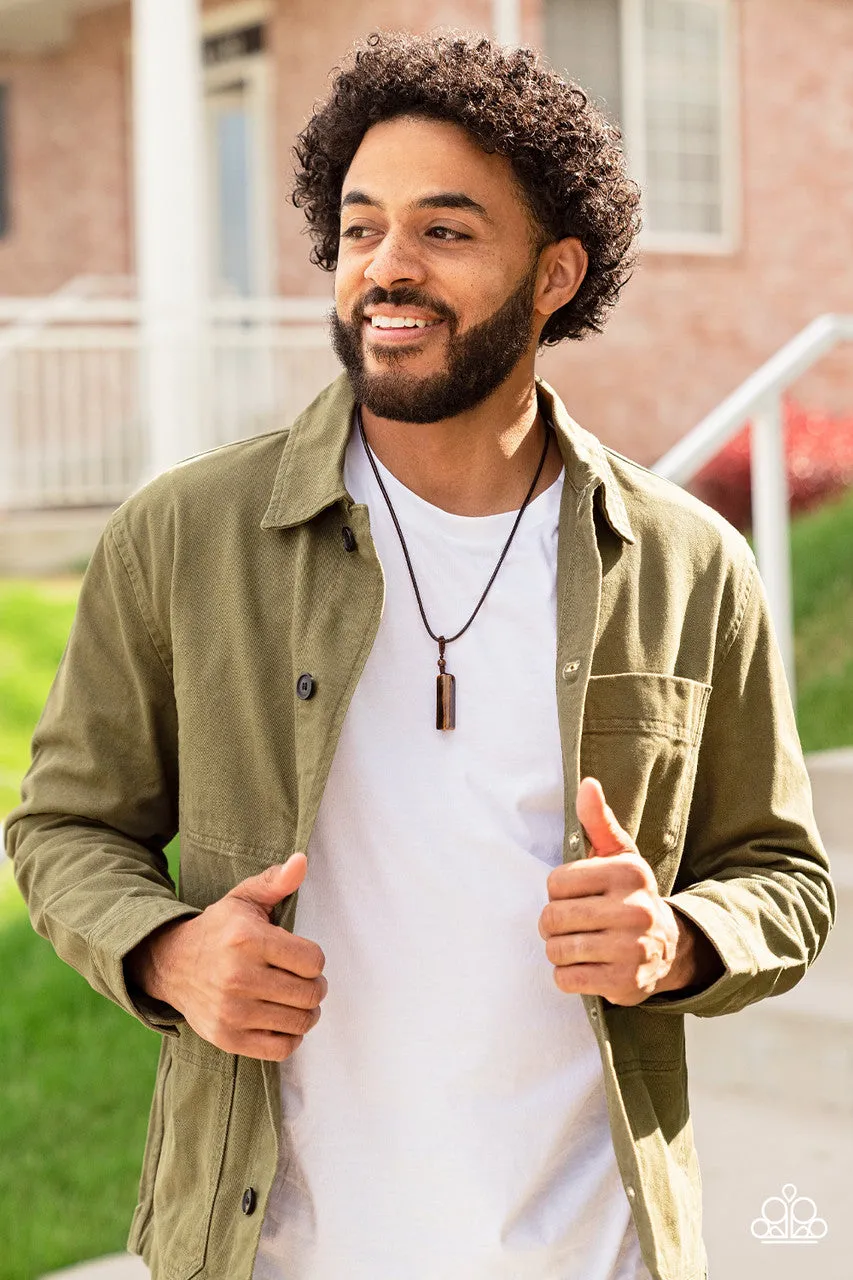 Comes Back ZEN-fold - Brown - Tiger's Eye Urban Cord Men's Paparazzi Necklace - 2022 GLOW Convention Exclusive