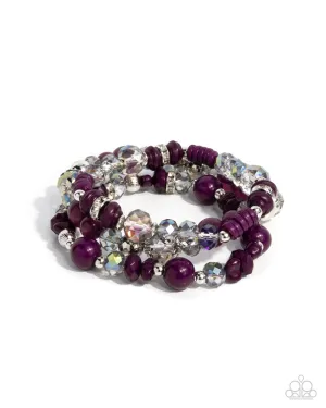 Complimentary Chic - Purple - and Iridescent Bead Paparazzi Stretchy Bracelet