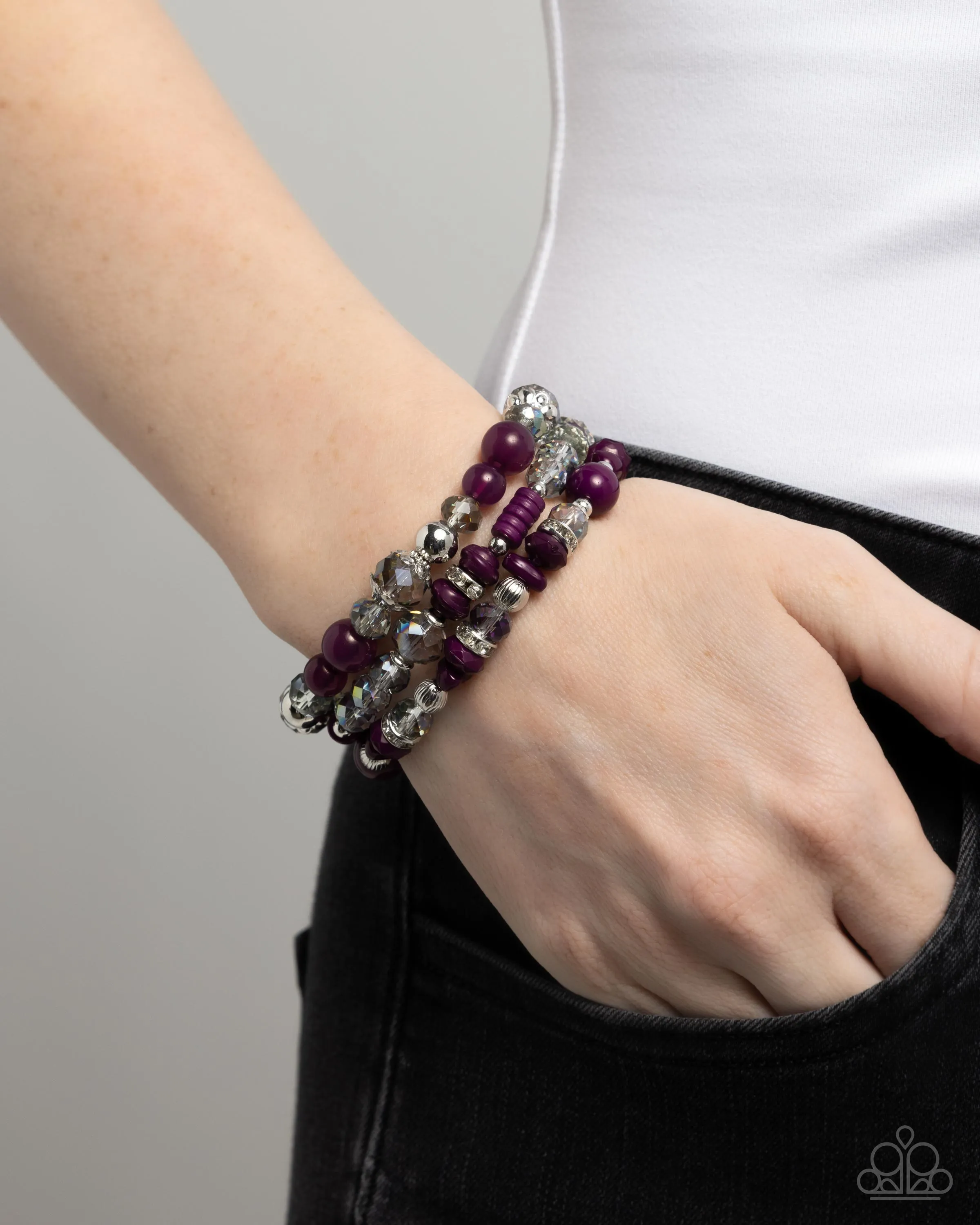 Complimentary Chic - Purple - and Iridescent Bead Paparazzi Stretchy Bracelet
