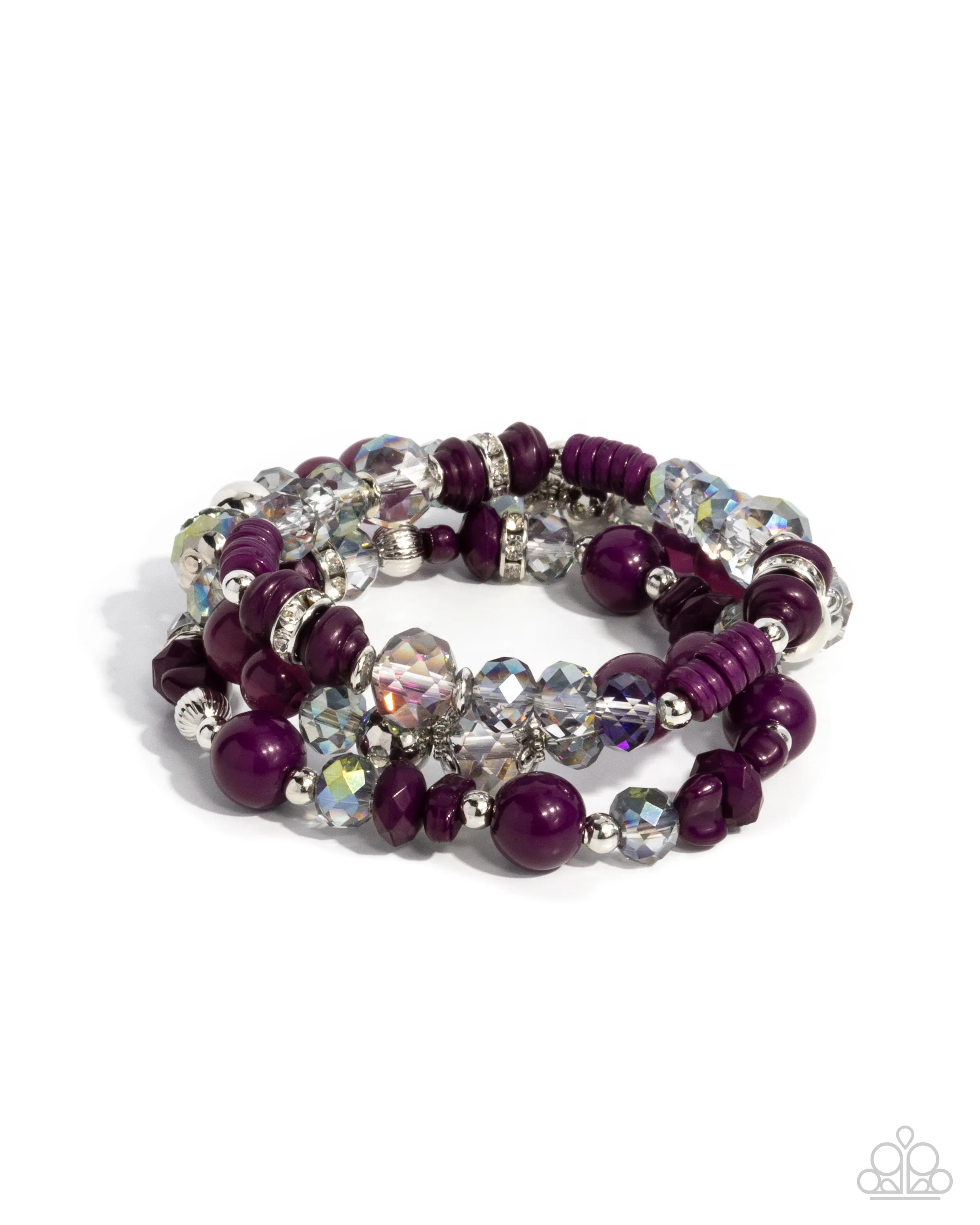 Complimentary Chic - Purple - and Iridescent Bead Paparazzi Stretchy Bracelet