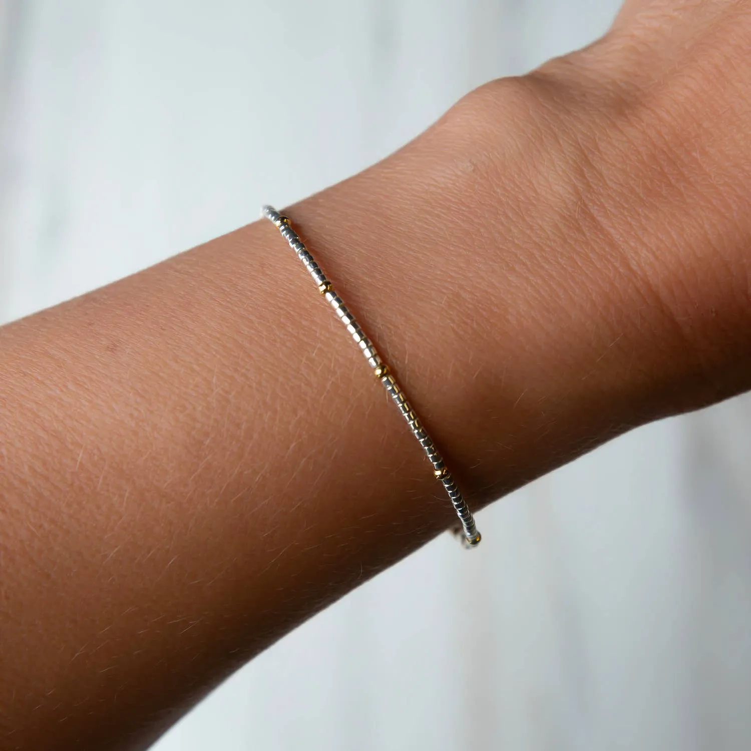 Confetti Beaded Bangle-Silver, Delicate Stacking Bracelets