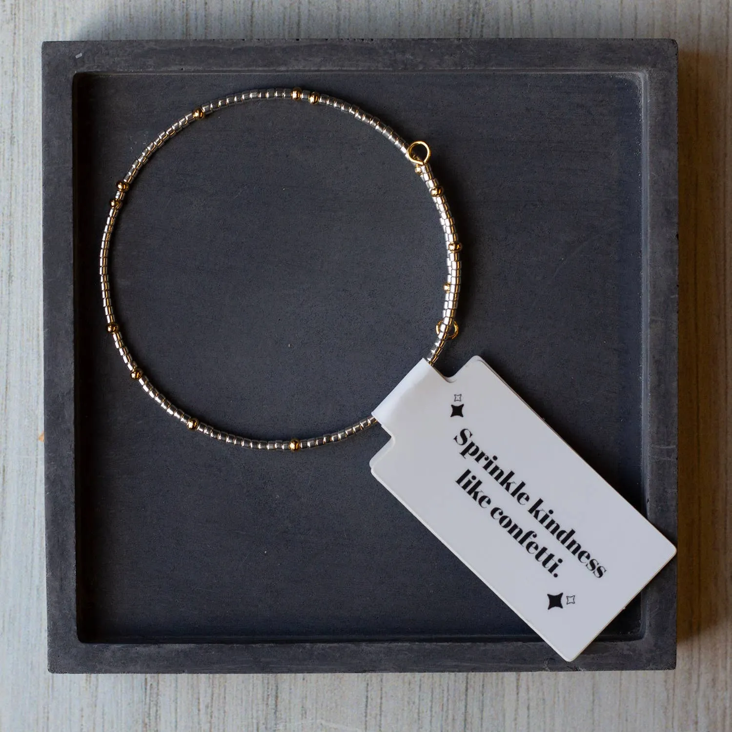 Confetti Beaded Bangle-Silver, Delicate Stacking Bracelets