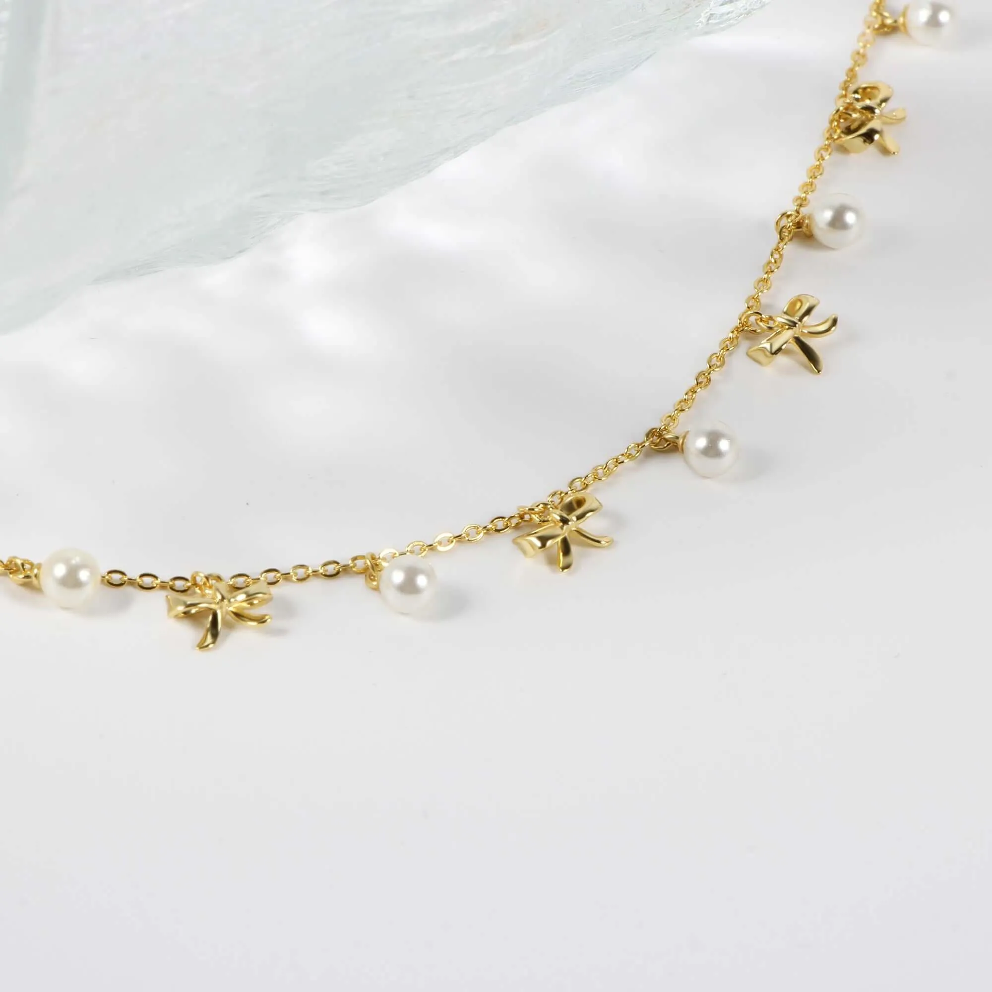 Coquette Charm Adorable Pearl Ring Bracelet Necklace Delicate Stud Earrings Set designed by Katie