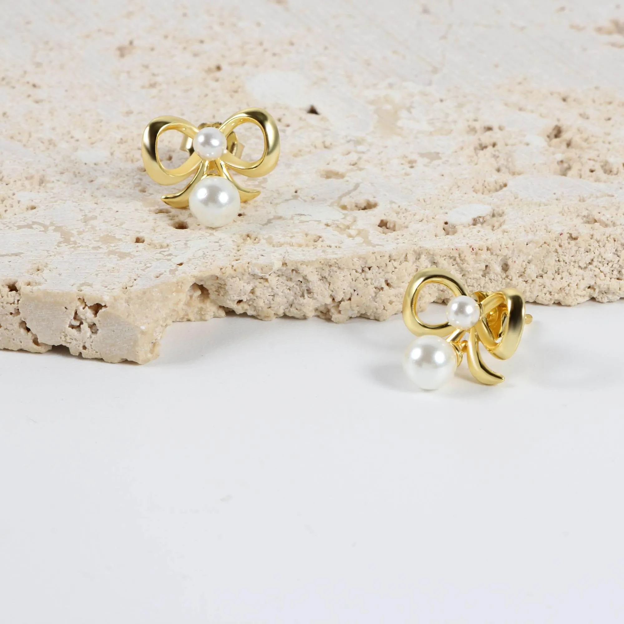 Coquette Charm Adorable Pearl Ring Bracelet Necklace Delicate Stud Earrings Set designed by Katie