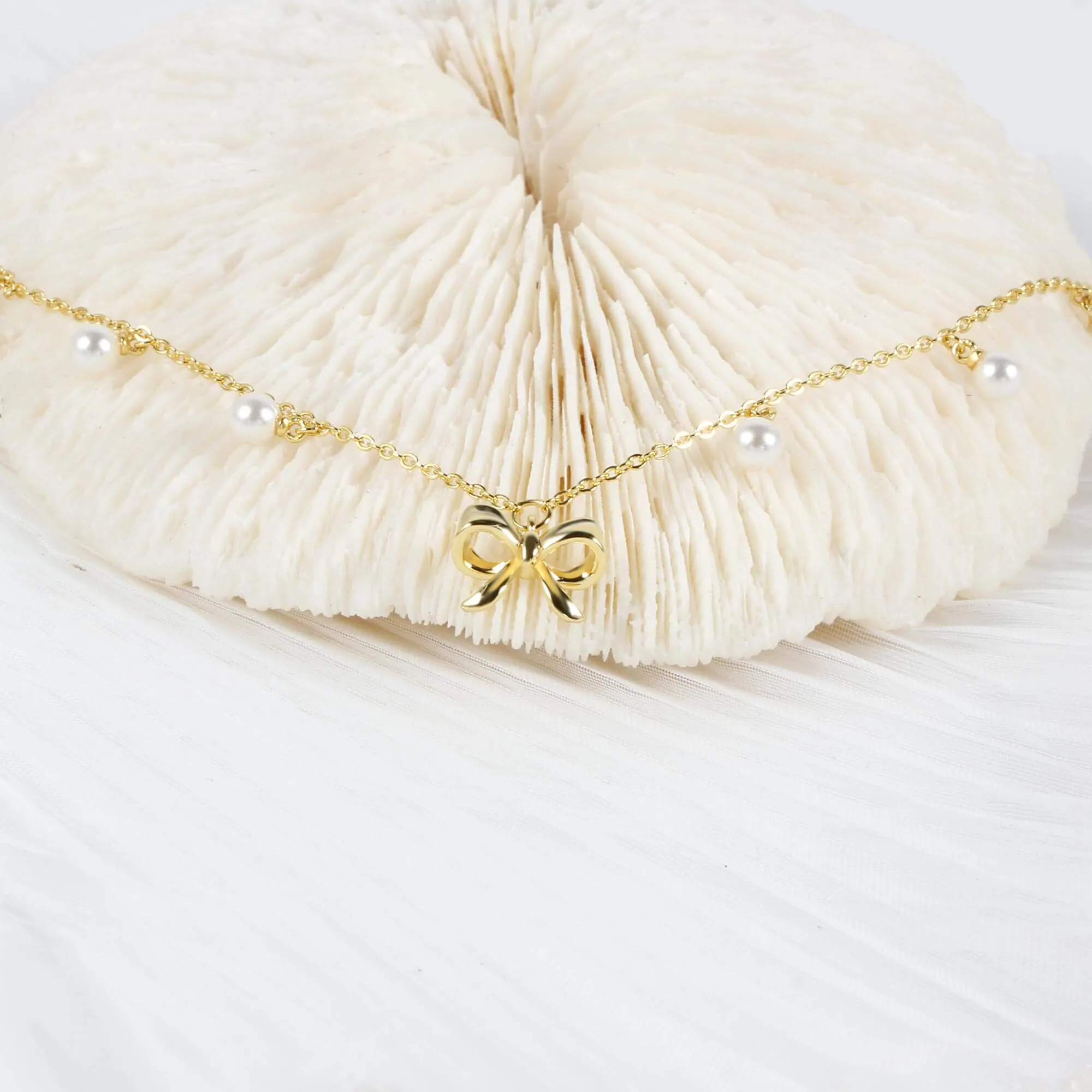 Coquette Charm Adorable Pearl Ring Bracelet Necklace Delicate Stud Earrings Set designed by Katie
