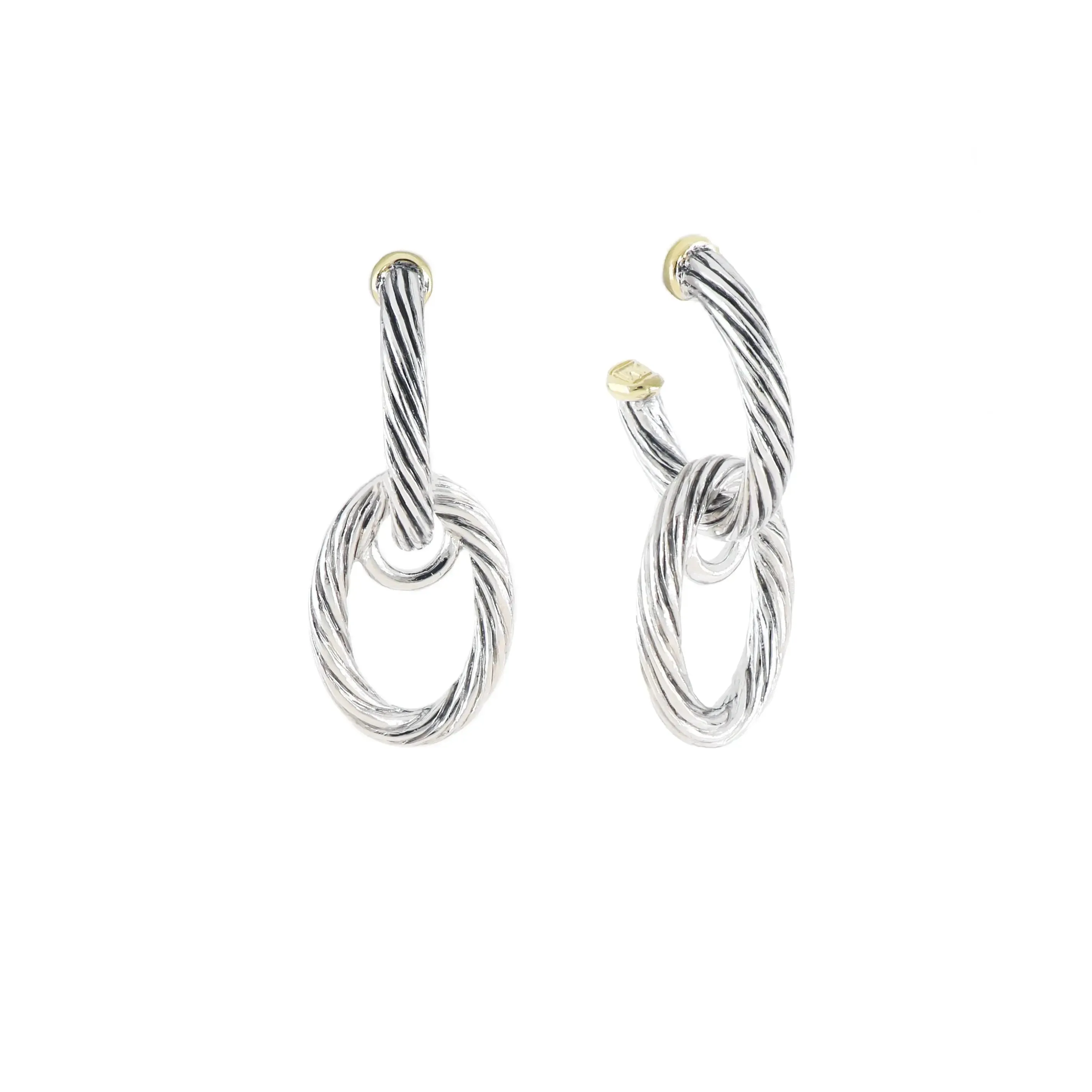 Cordão Collection - Large Oval Post With Drop Two-Tone Earrings