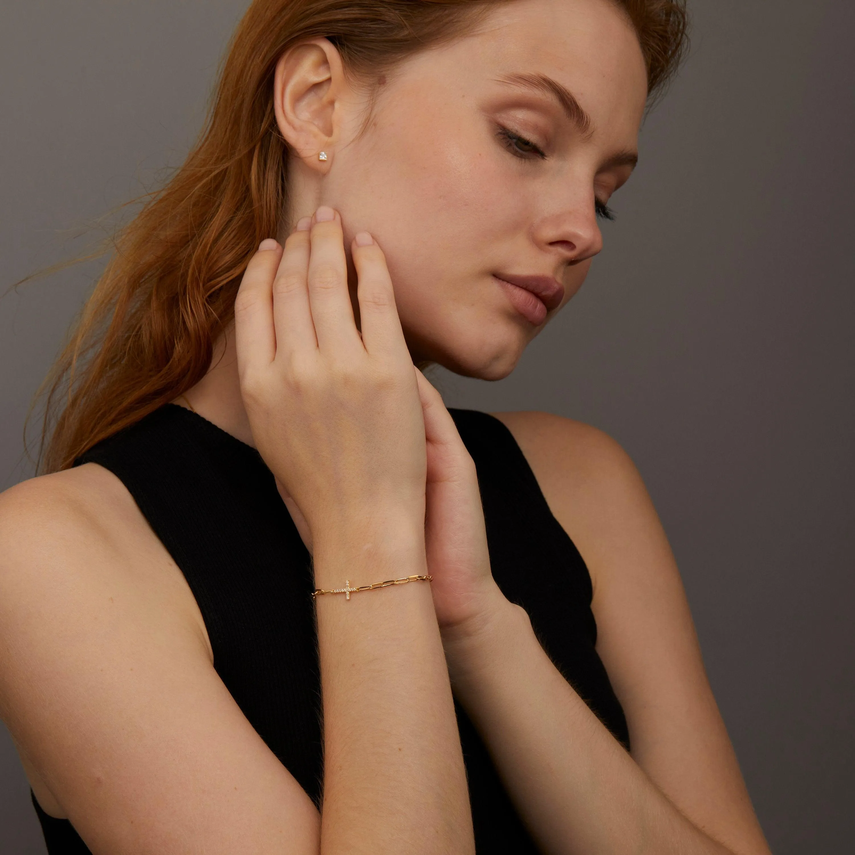 Cross Bracelet with Paperclip Chain - 18K Gold Vermeil