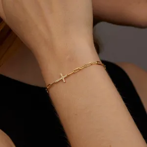 Cross Bracelet with Paperclip Chain - 18K Gold Vermeil