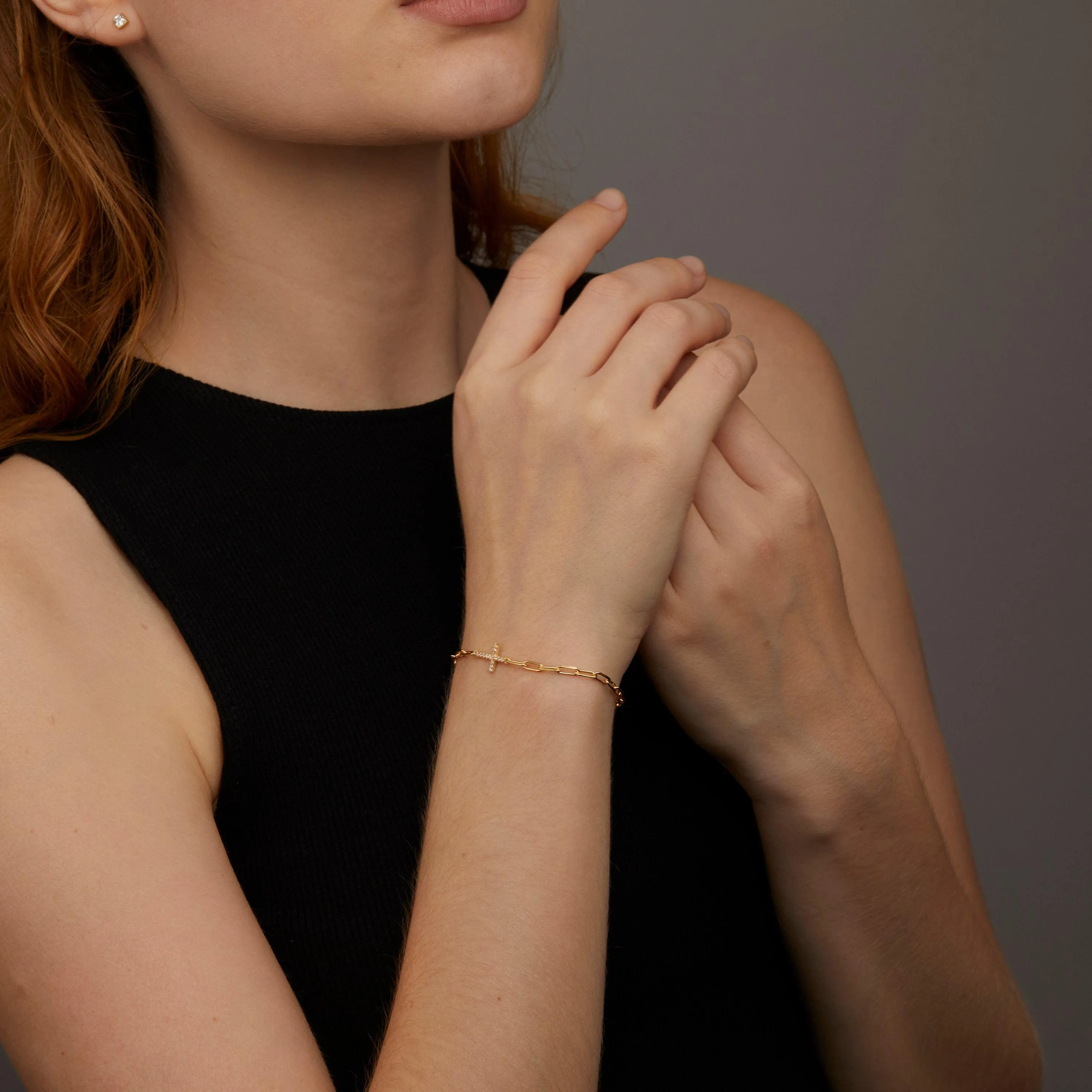 Cross Bracelet with Paperclip Chain - 18K Gold Vermeil