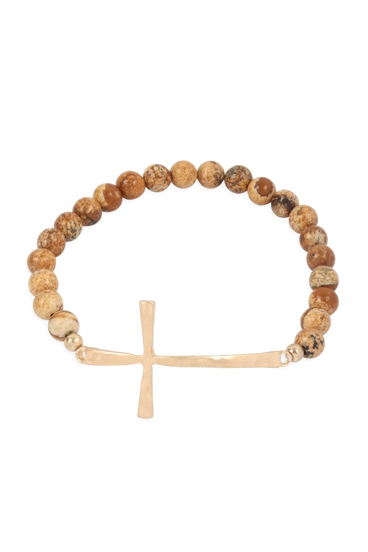 CROSS CHARM NATURAL STONE BEADS BRACELET