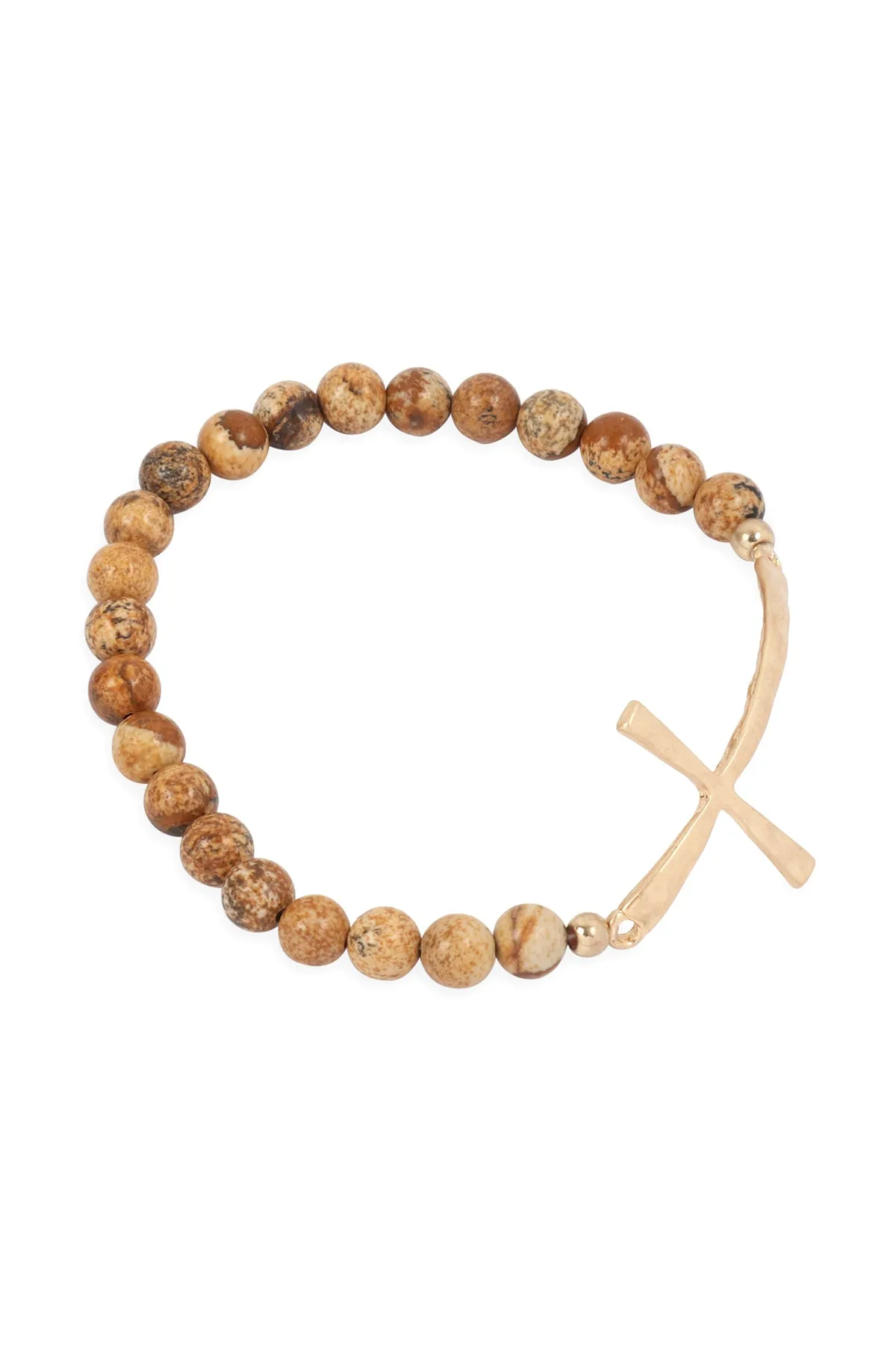 CROSS CHARM NATURAL STONE BEADS BRACELET