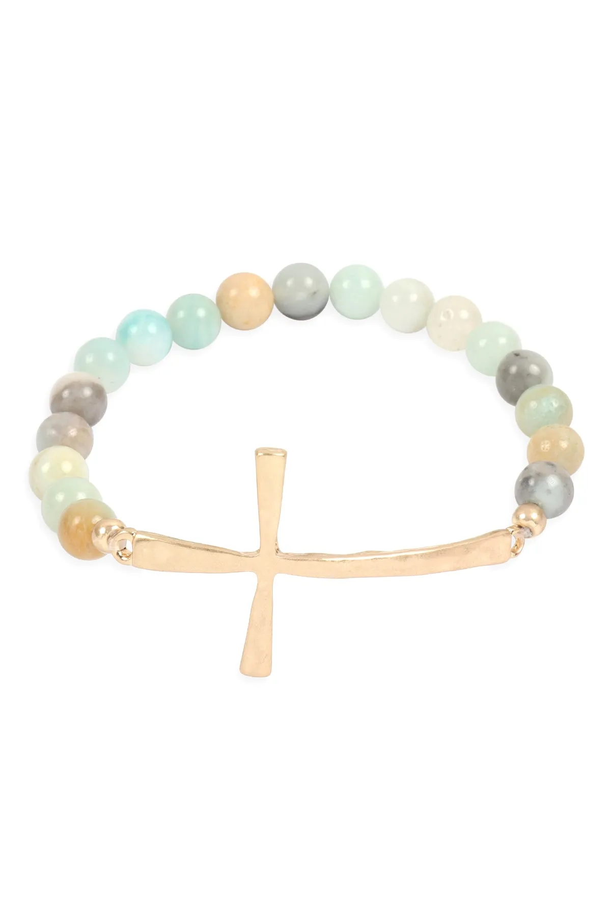 CROSS CHARM NATURAL STONE BEADS BRACELET