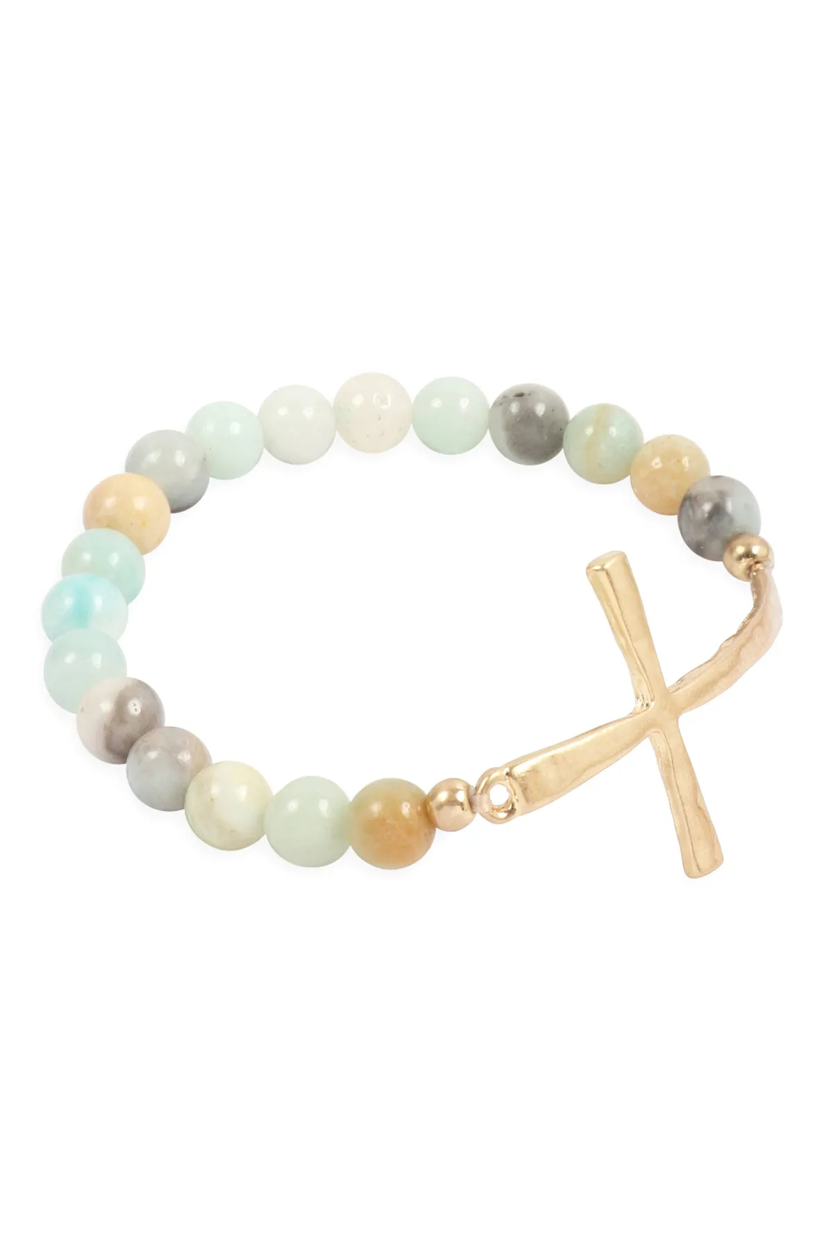 CROSS CHARM NATURAL STONE BEADS BRACELET