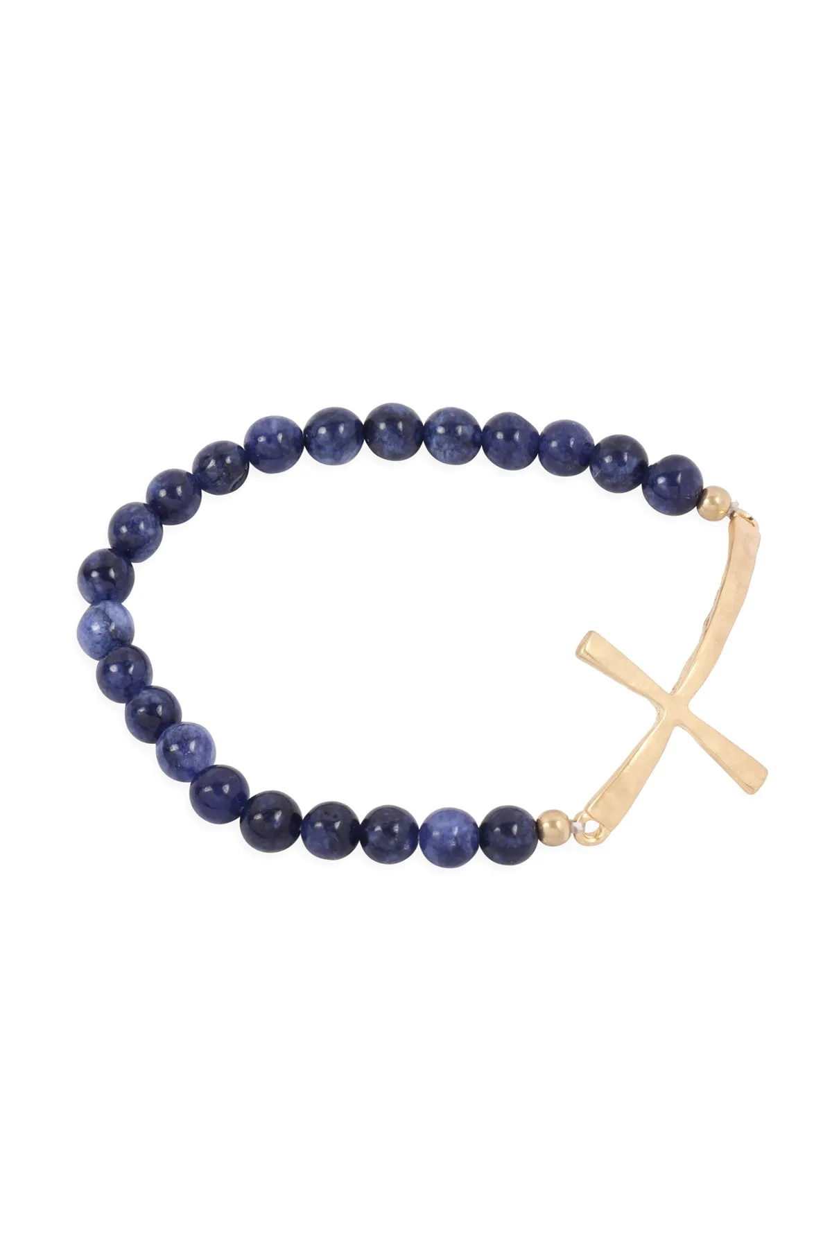 CROSS CHARM NATURAL STONE BEADS BRACELET