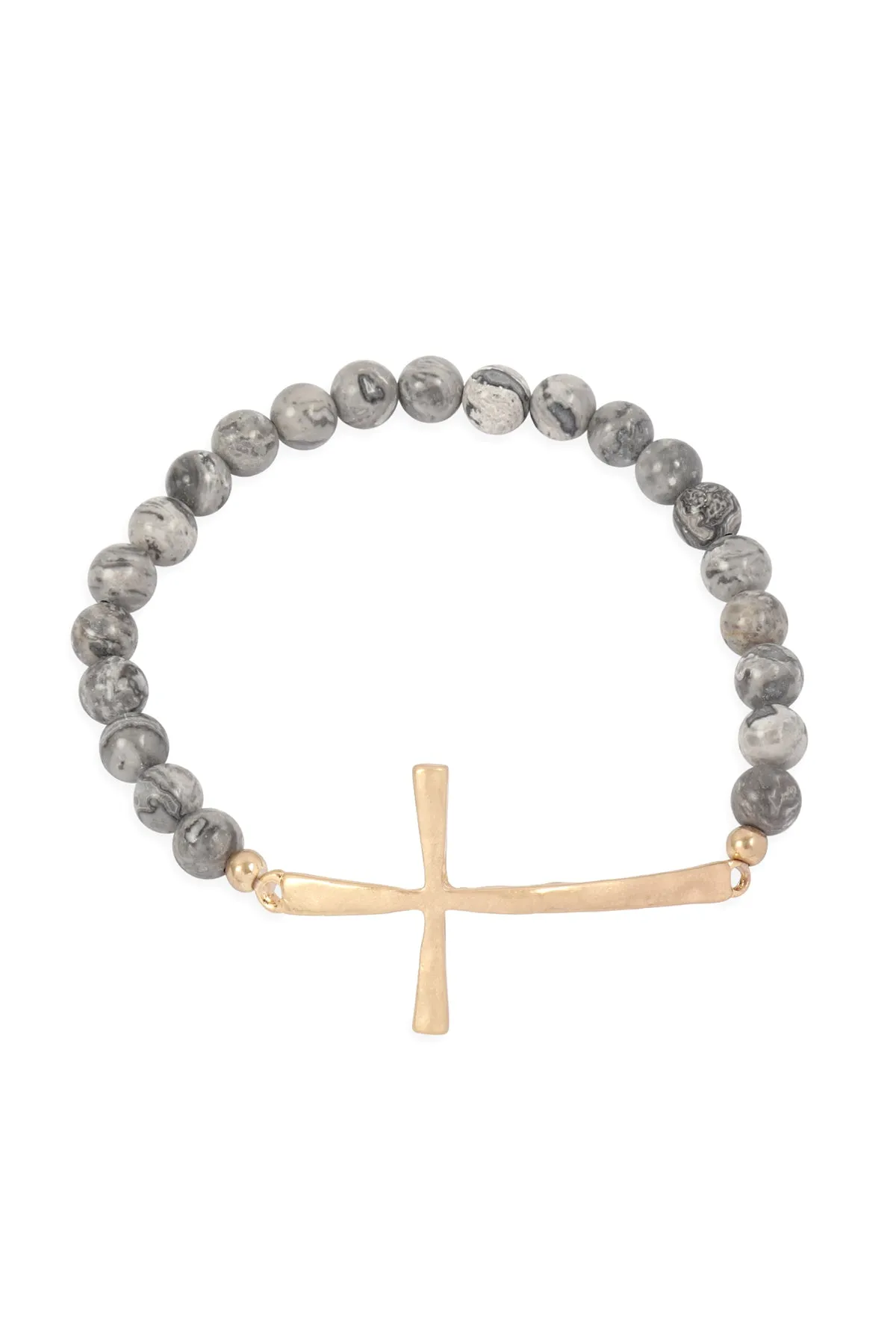 CROSS CHARM NATURAL STONE BEADS BRACELET