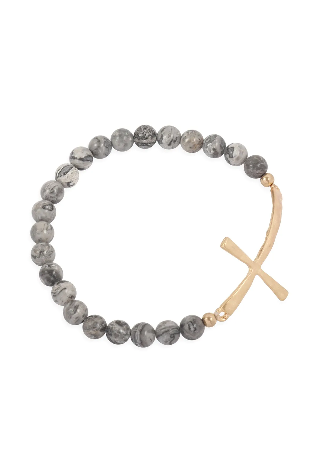 CROSS CHARM NATURAL STONE BEADS BRACELET