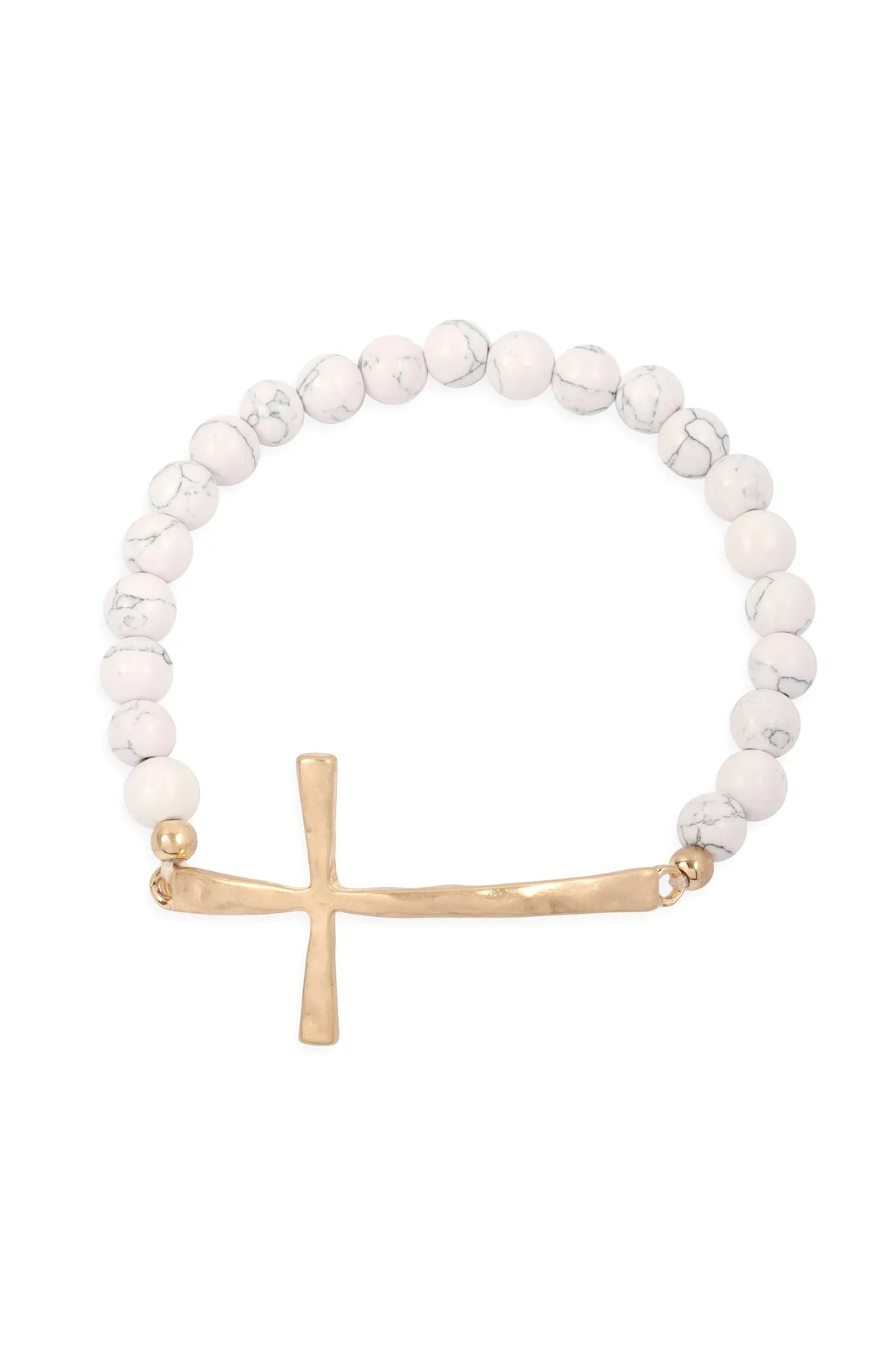 CROSS CHARM NATURAL STONE BEADS BRACELET