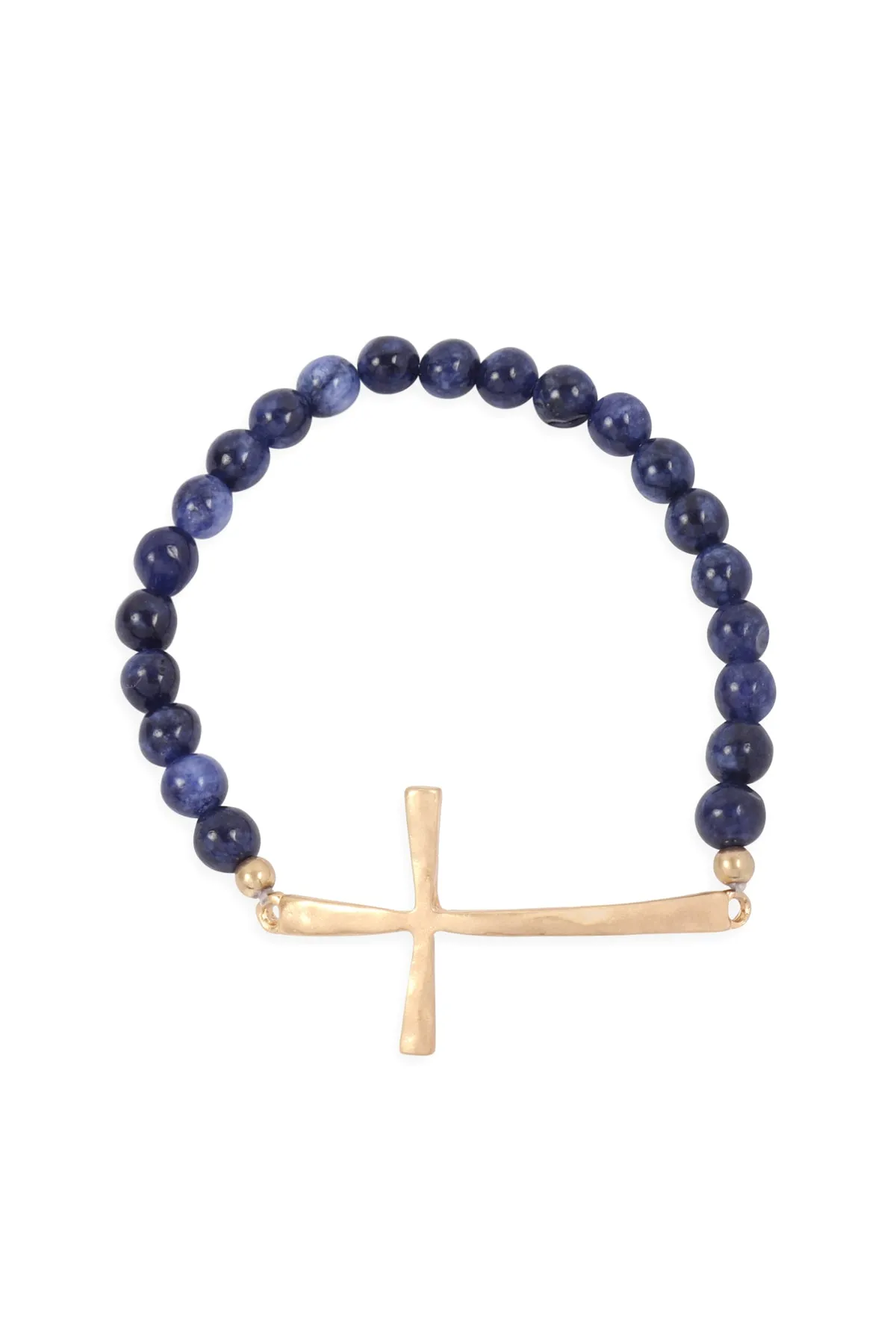 CROSS CHARM NATURAL STONE BEADS BRACELET