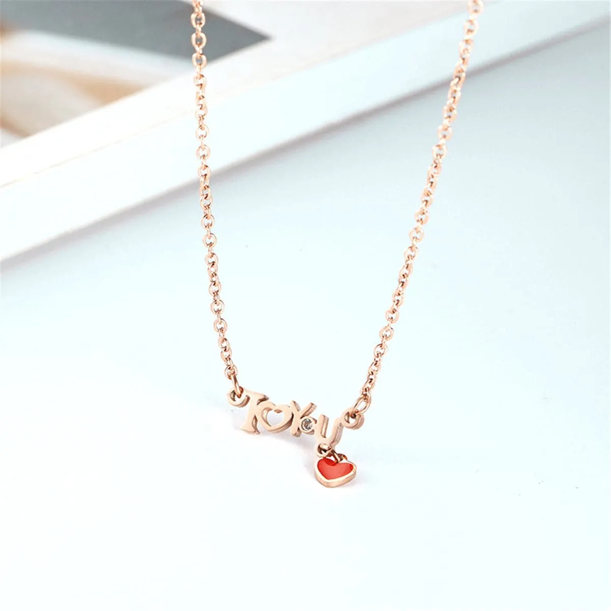 Cubic Zirconia & 18K Rose Gold-Plated 'I Love You' Necklace