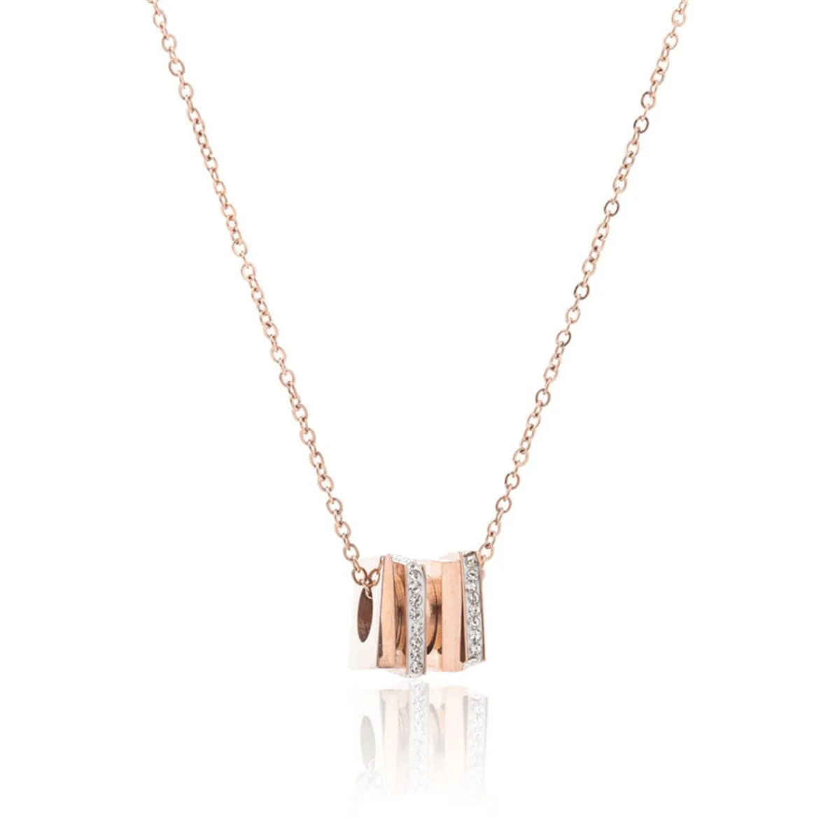 Cubic Zirconia & 18K Rose Gold-Plated Layered Square Pendant Necklace