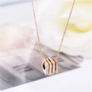 Cubic Zirconia & 18K Rose Gold-Plated Layered Square Pendant Necklace
