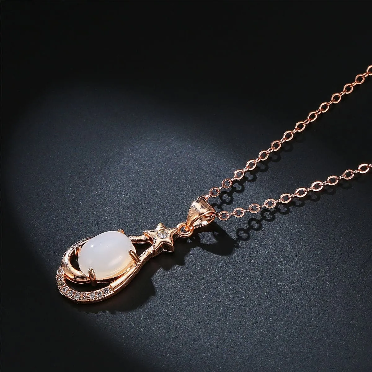 Cubic Zirconia & Jade 18k Rose Gold-Plated Pendant Necklace