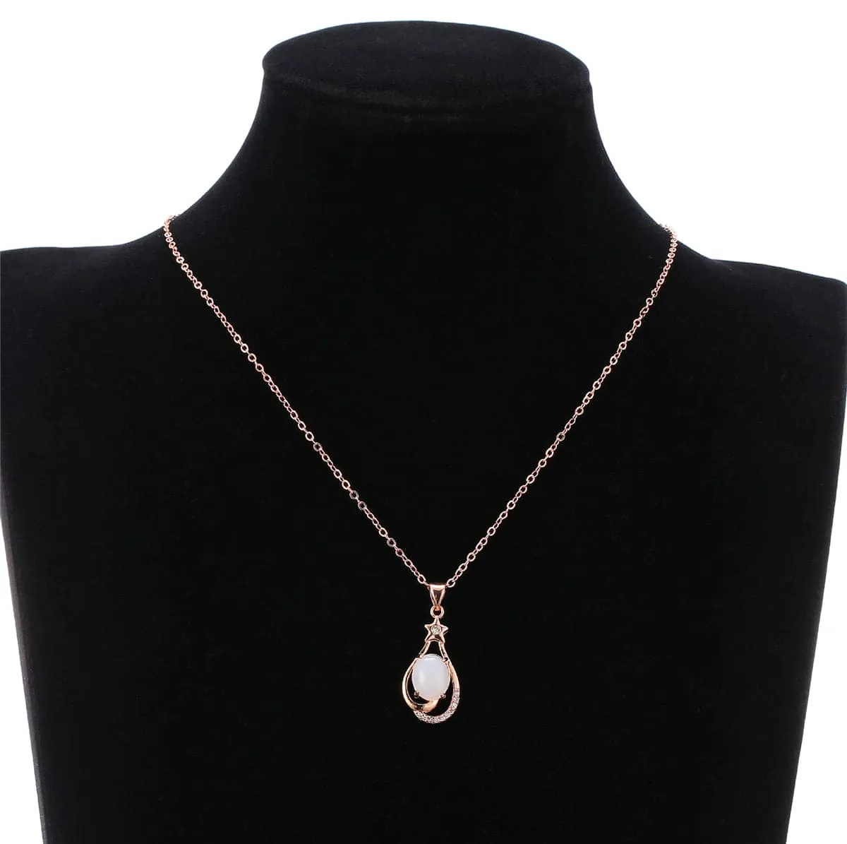 Cubic Zirconia & Jade 18k Rose Gold-Plated Pendant Necklace