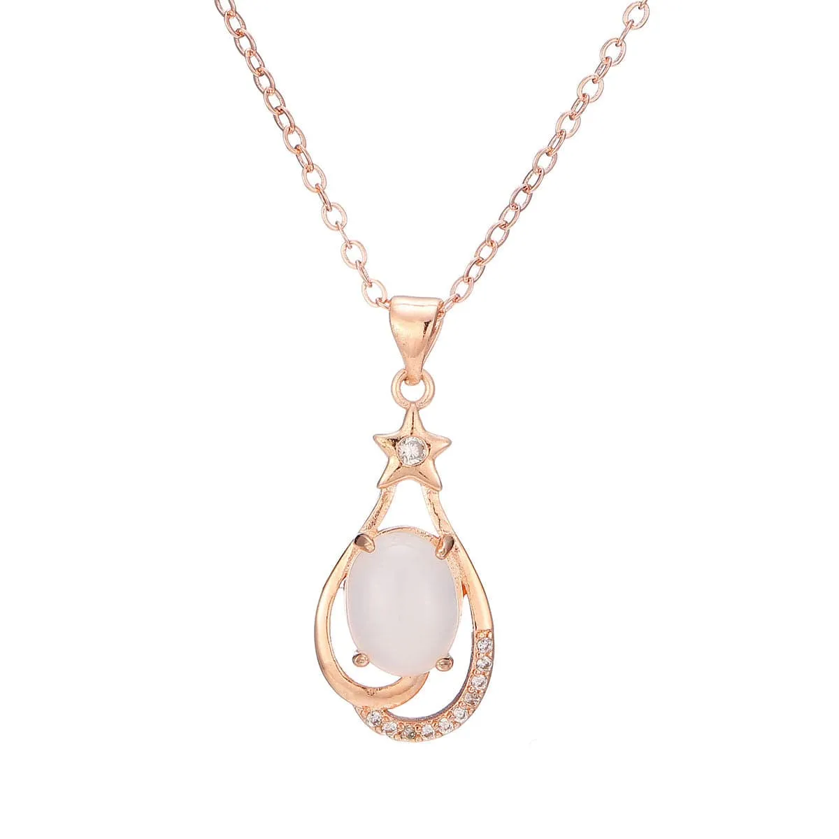 Cubic Zirconia & Jade 18k Rose Gold-Plated Pendant Necklace