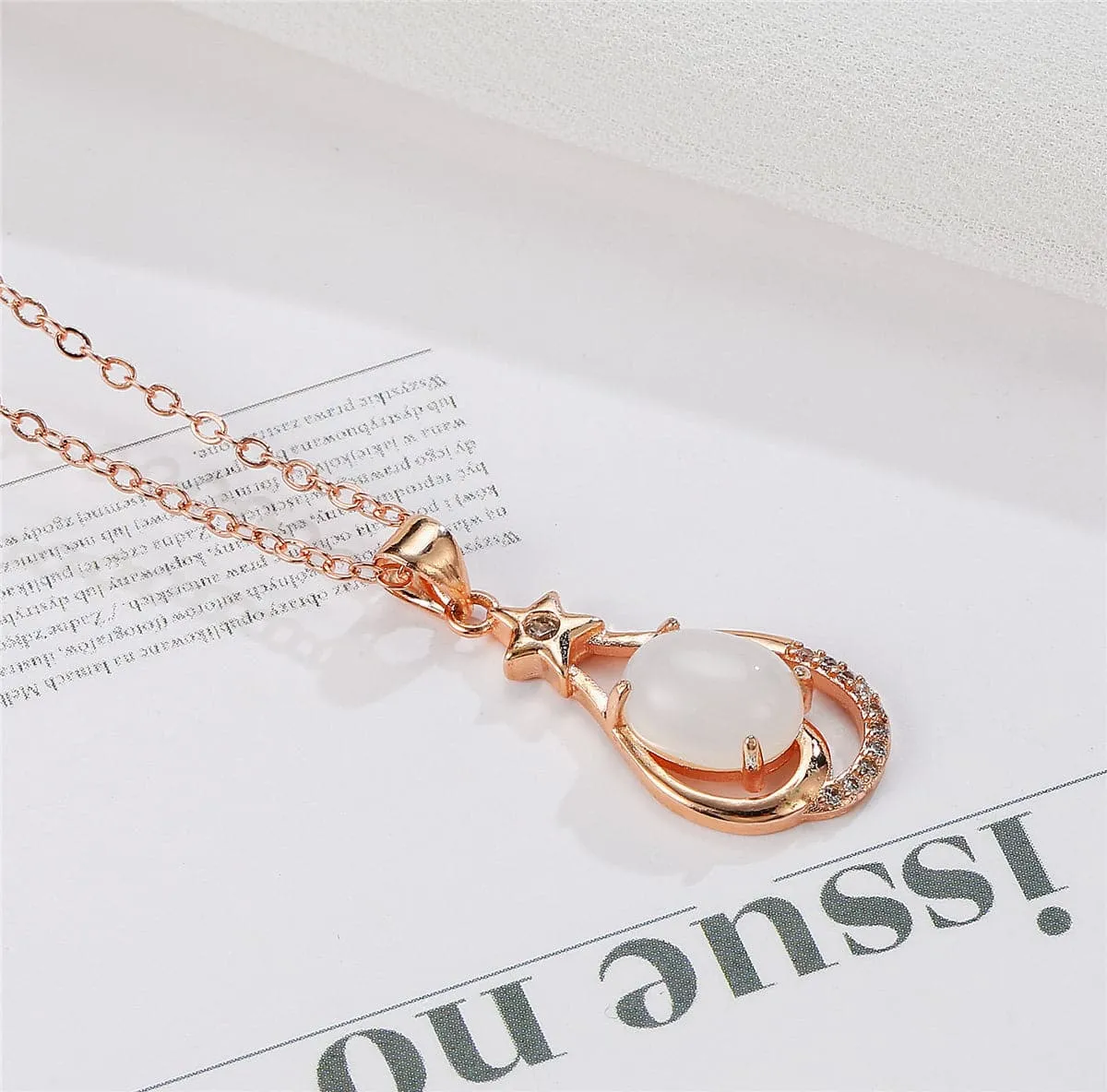 Cubic Zirconia & Jade 18k Rose Gold-Plated Pendant Necklace