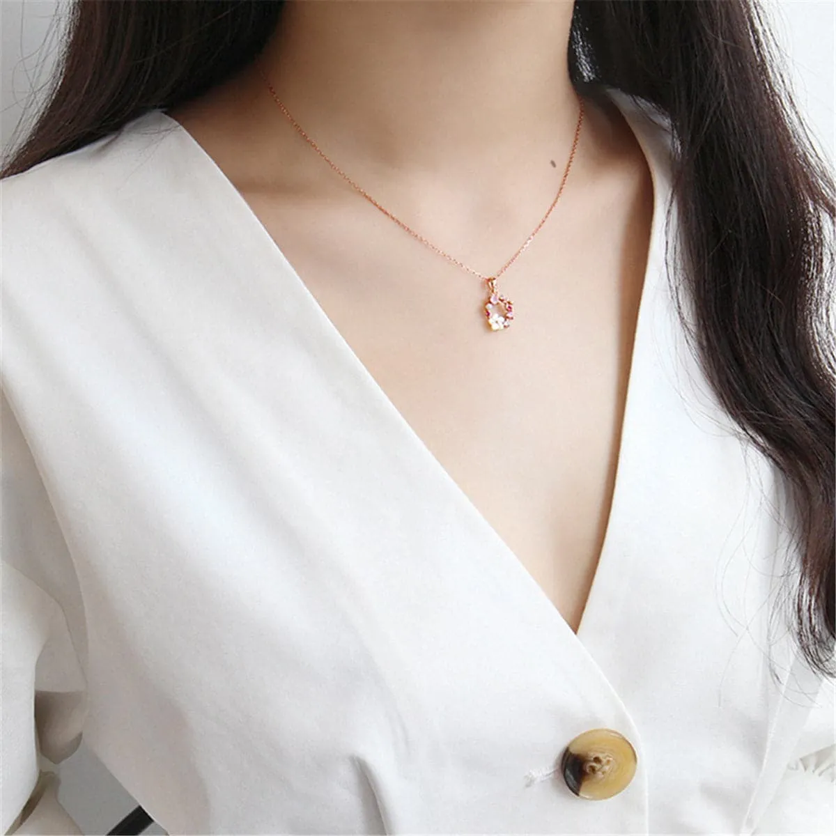 Cubic Zirconia & Pearl 18K Rose Gold-Plated Flower Pendant Necklace