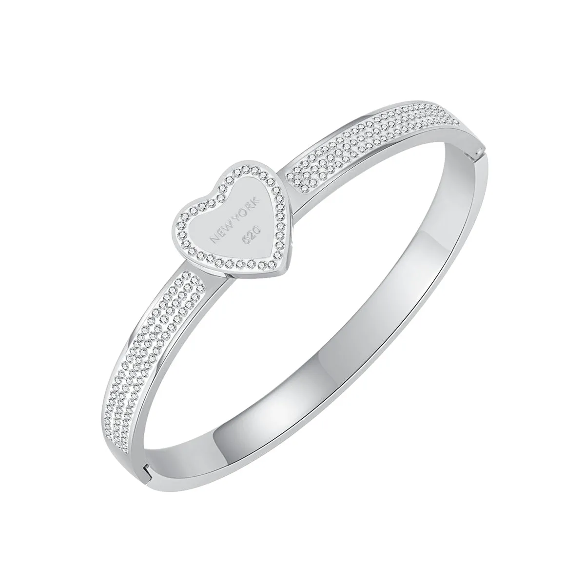 Cubic Zirconia & Silver-Plated Halo Heart Bangle